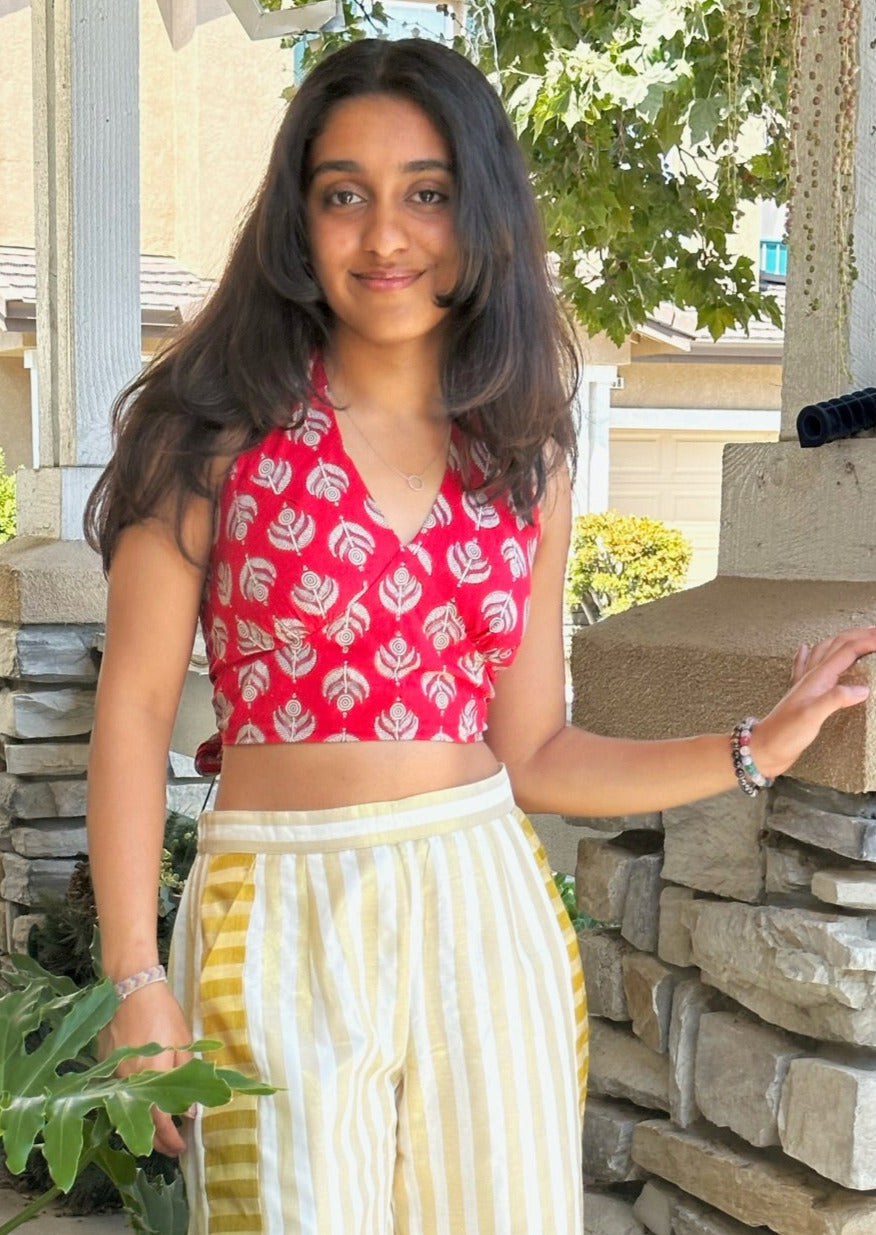 Halter Neck Top in Red Block print