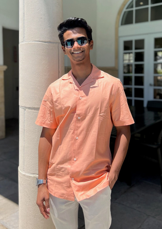 Mens Orange Linen Shirt