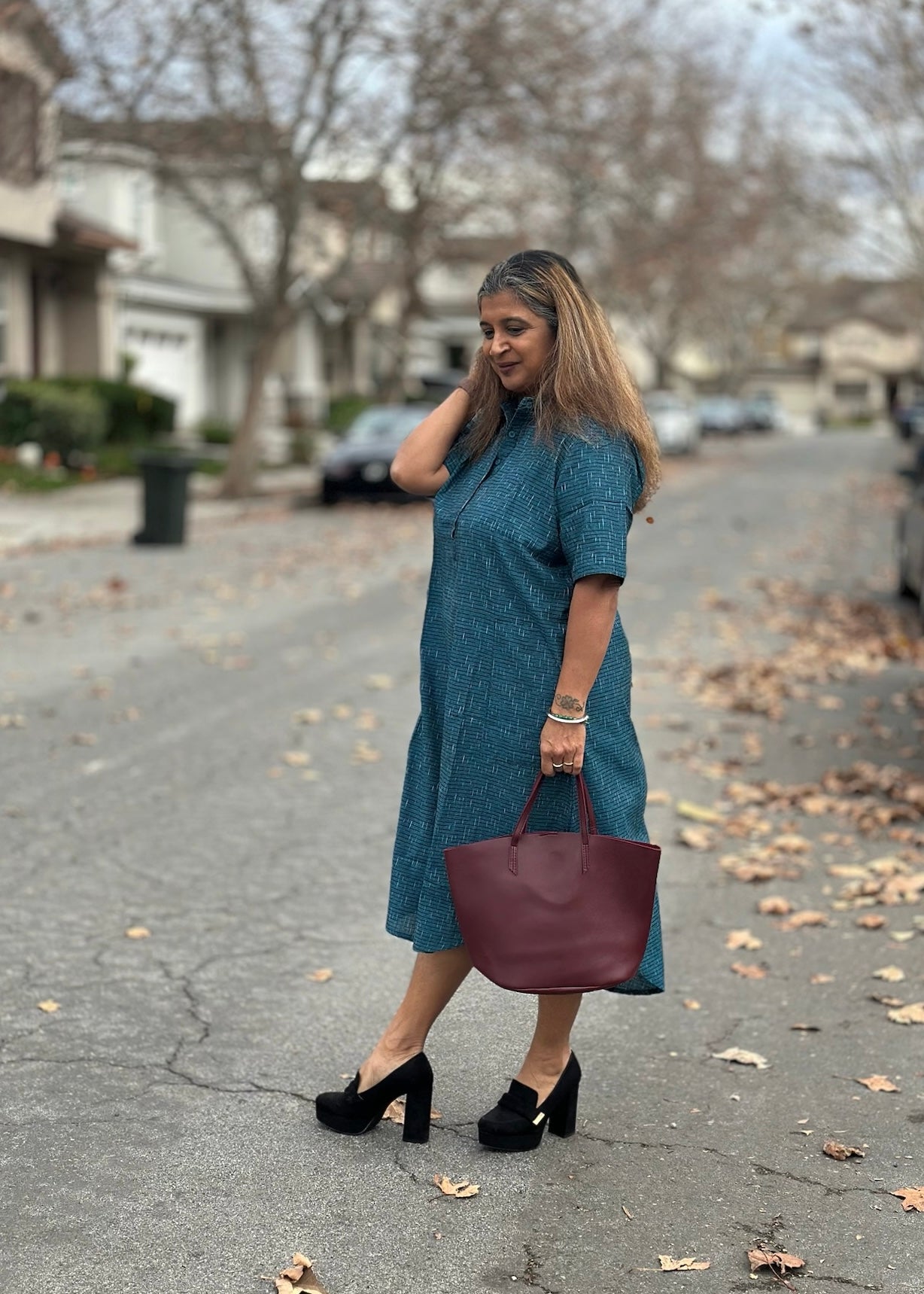 Indigo Breeze - Blue Ikat Cotton Long Shirt Dress