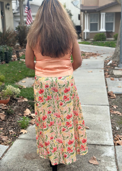 Peach Floral Kota Skirt-n-Vest Set